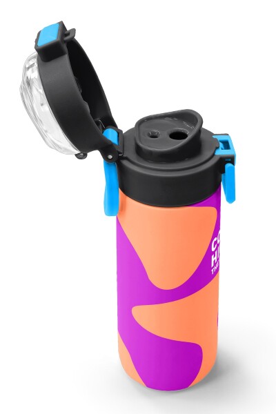 Coral High Kids Koyu Pembe Turuncu Desenli Pipetli ve Direkt İçim Çelik Termos 500 ml 31884 - 6