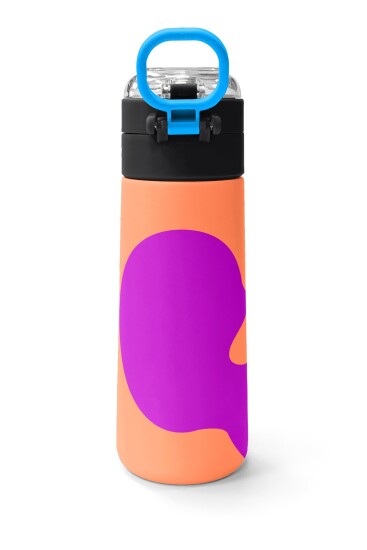 Coral High Kids Koyu Pembe Turuncu Desenli Pipetli ve Direkt İçim Çelik Termos 500 ml 31884 - 4