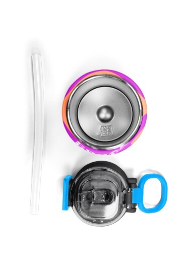 Coral High Kids Koyu Pembe Turuncu Desenli Pipetli ve Direkt İçim Çelik Termos 500 ml 31884 - 7