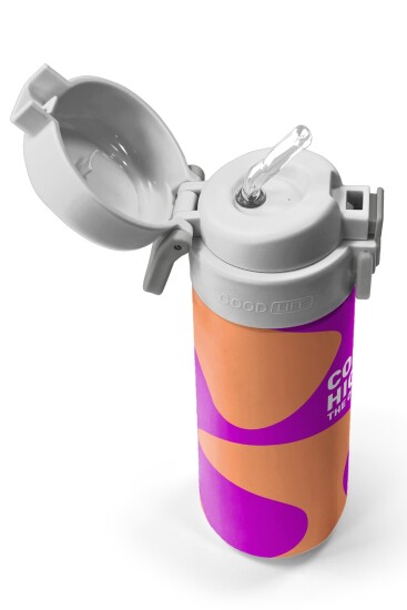 Coral High Kids Koyu Pembe Turuncu Desenli Pipetli ve Direkt İçim Çelik Termos 500 ml 31884 - 2