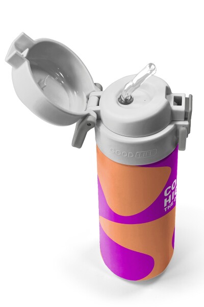Coral High Kids Koyu Pembe Turuncu Desenli Pipetli ve Direkt İçim Çelik Termos 500 ml 31884 - 2