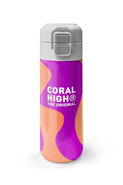 Coral High Kids Koyu Pembe Turuncu Desenli Pipetli ve Direkt İçim Çelik Termos 500 ml 31884 - 4