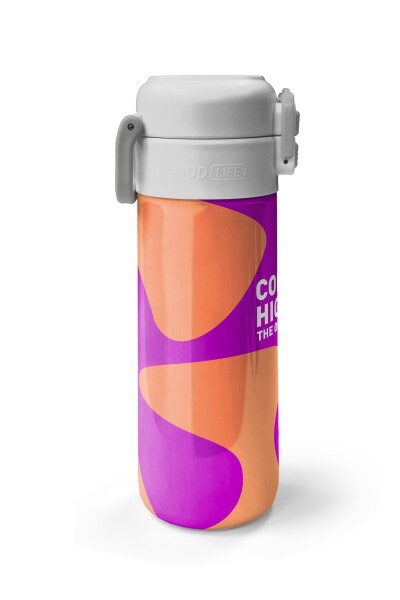 Coral High Kids Koyu Pembe Turuncu Desenli Pipetli ve Direkt İçim Çelik Termos 500 ml 31884 - 5