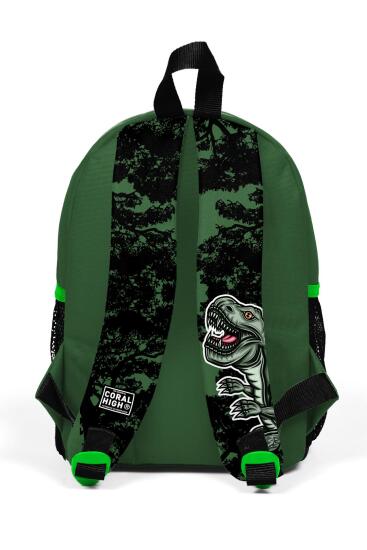 Minik Yuva Sırt Çantası Koyu Yeşil Siyah Dinozor Desenli İki Bölmeli 23525 - 3