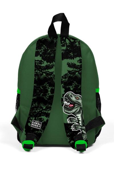 Minik Yuva Sırt Çantası Koyu Yeşil Siyah Dinozor Desenli İki Bölmeli 23525 - 3