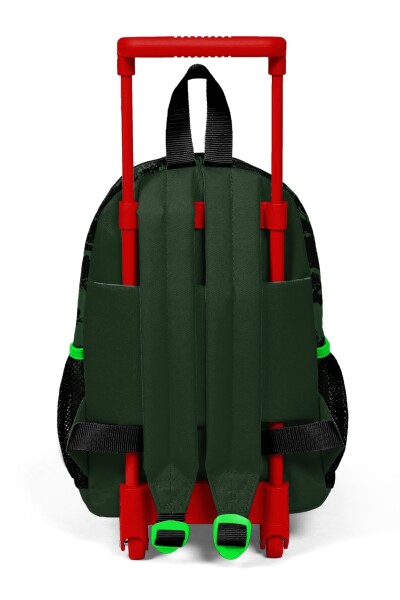 Minik Yuva Çekçekli Sırt Çantası Koyu Yeşil Siyah Dinozor Desenli İki Bölmeli 24019 - 5