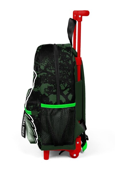 Minik Yuva Çekçekli Sırt Çantası Koyu Yeşil Siyah Dinozor Desenli İki Bölmeli 24019 - 3