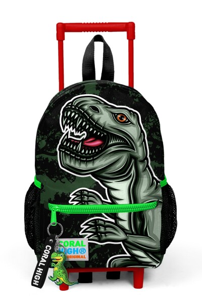 Minik Yuva Çekçekli Sırt Çantası Koyu Yeşil Siyah Dinozor Desenli İki Bölmeli 24019 - 4