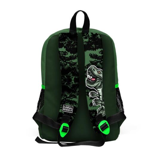 Coral High Kids Koyu Yeşil Siyah Dinozor Desenli 3’lü Okul Çanta Seti SET0123725 - 5