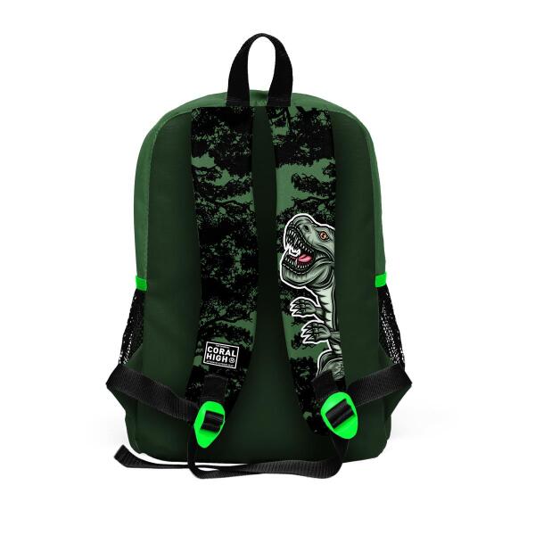 Coral High Kids Koyu Yeşil Siyah Dinozor Desenli 3’lü Okul Çanta Seti SET0123725 - 5