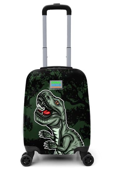 Coral High Kids Koyu Yeşil Siyah Dinozor Desenli Çocuk Valizi 16744 