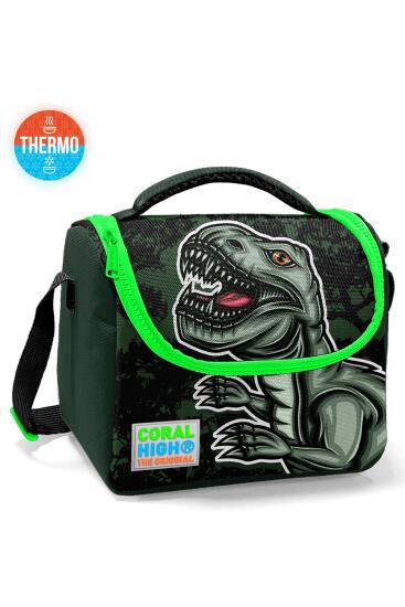 Coral High Kids Koyu Yeşil Siyah Dinozor Desenli Thermo Beslenme Çantası 11725 - Coral High KIDS