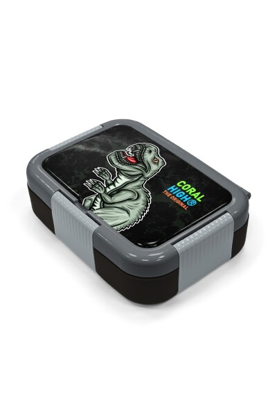 Coral High Kids Koyu Yeşil Siyah Dinozor Desenli Paslanmaz Çelik Beslenme Kabı 39241 - 2