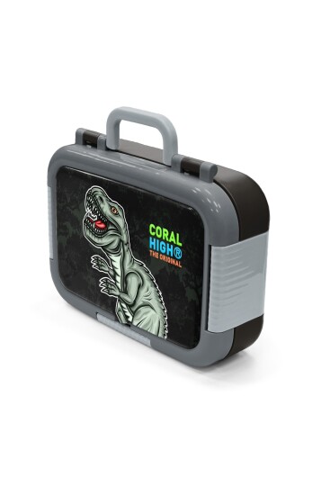 Coral High Kids Koyu Yeşil Siyah Dinozor Desenli Paslanmaz Çelik Beslenme Kabı 39241 - 4