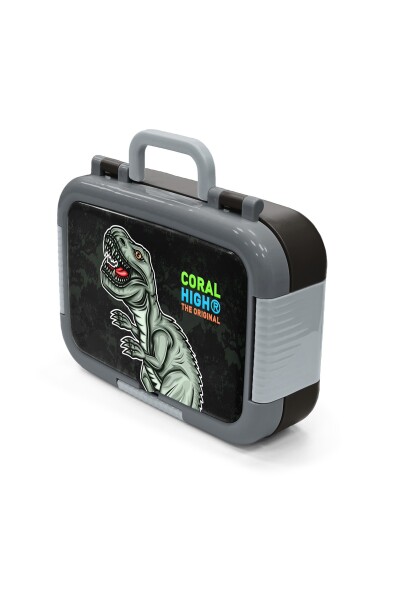 Coral High Kids Koyu Yeşil Siyah Dinozor Desenli Paslanmaz Çelik Beslenme Kabı 39241 - 4