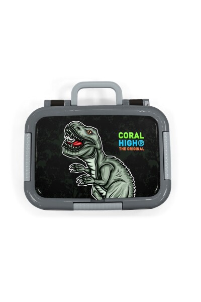 Coral High Kids Koyu Yeşil Siyah Dinozor Desenli Paslanmaz Çelik Beslenme Kabı 39241 - 5