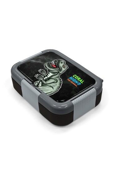 Coral High Kids Koyu Yeşil Siyah Dinozor Desenli Paslanmaz Çelik Beslenme Kabı 39241 - 2