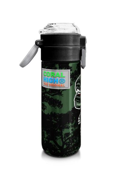Coral High Kids Koyu Yeşil Siyah Dinozor Desenli Pipetli ve Direkt İçim Çelik Termos 500 ml 31934 - 2