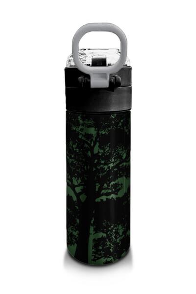 Coral High Kids Koyu Yeşil Siyah Dinozor Desenli Pipetli ve Direkt İçim Çelik Termos 500 ml 31934 - 3
