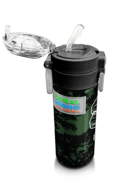Coral High Kids Koyu Yeşil Siyah Dinozor Desenli Pipetli ve Direkt İçim Çelik Termos 500 ml 31934 - 5