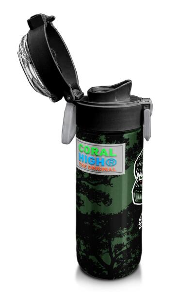 Coral High Kids Koyu Yeşil Siyah Dinozor Desenli Pipetli ve Direkt İçim Çelik Termos 500 ml 31934 - 6