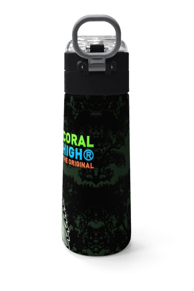 Coral High Kids Koyu Yeşil Siyah Dinozor Desenli Pipetli ve Direkt İçim Çelik Termos 500 ml 31934 - 4