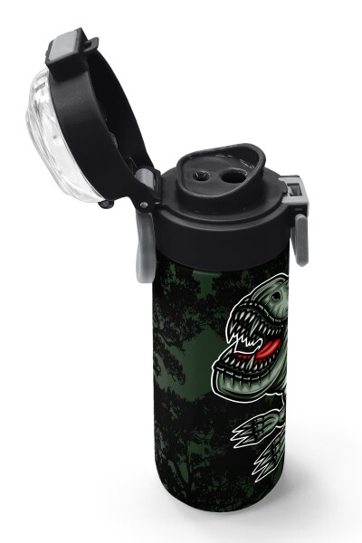 Coral High Kids Koyu Yeşil Siyah Dinozor Desenli Pipetli ve Direkt İçim Çelik Termos 500 ml 31934 - 6