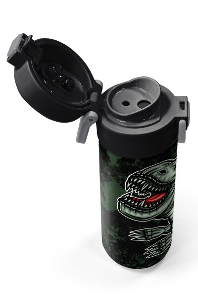 Coral High Kids Koyu Yeşil Siyah Dinozor Desenli Pipetli ve Direkt İçim Çelik Termos 500 ml 31934 - 3