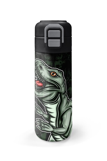 Coral High Kids Koyu Yeşil Siyah Dinozor Desenli Pipetli ve Direkt İçim Çelik Termos 500 ml 31934 - 4