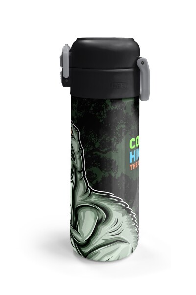 Coral High Kids Koyu Yeşil Siyah Dinozor Desenli Pipetli ve Direkt İçim Çelik Termos 500 ml 31934 - 6