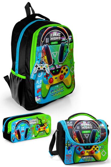 Coral High Kids Kulaklık Game Desenli 3’lü Okul Çanta Seti SET0123667 - Coral High
