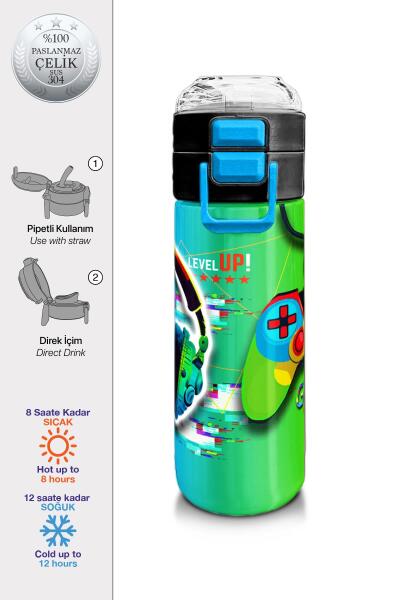 Coral High Kids Kulaklık Game Desenli Pipetli ve Direkt İçim Çelik Termos 500 ml 31841 - 1