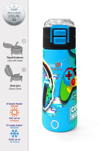 Coral High Kids Kulaklık Game Desenli Pipetli ve Direkt İçim Çelik Termos 500 ml 31841 - 1