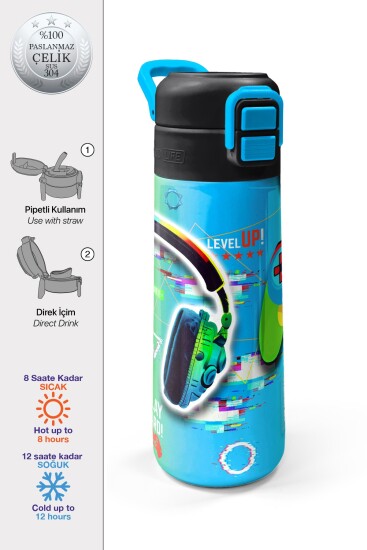 Coral High Kids Kulaklık Game Desenli Pipetli ve Direkt İçim Çelik Termos 500 ml 31841 