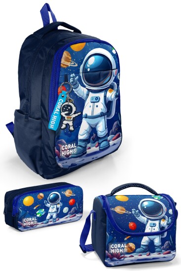 Coral High Kids Lacivert Astronot Desenli 3’lü Okul Çanta Seti SET0133252 - Coral High