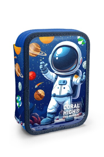 Coral High Kids Lacivert Astronot Desenli Çift Katlı Kalem Çanta 31116 - Coral High