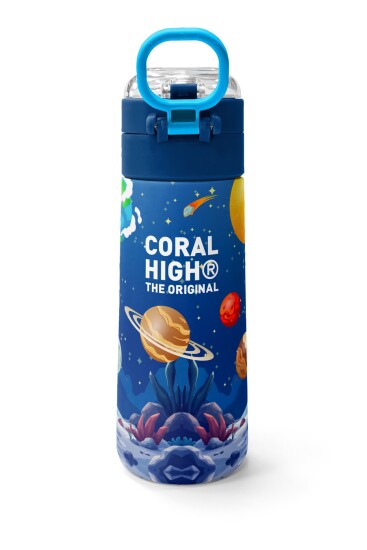 Coral High Kids Lacivert Astronot Desenli Pipetli ve Direkt İçim Çelik Termos 500 ml 38134 - 4