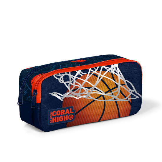 Coral High Kids Lacivert Turuncu Basketbol Desenli İki Bölmeli Kalem Çantası 22398 