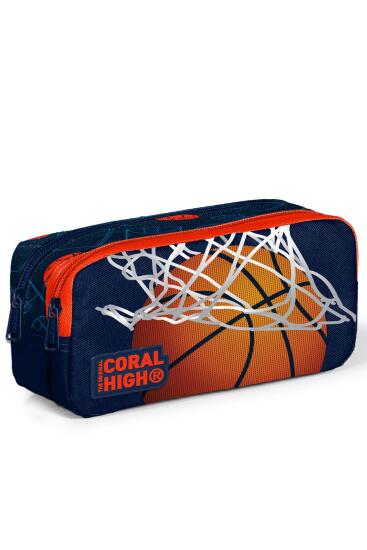 Coral High Kids Lacivert Turuncu Basketbol Desenli İki Bölmeli Kalem Çantası 22398 