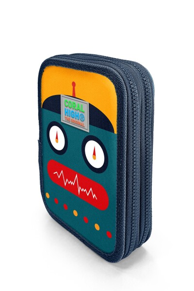 Coral High Kids Lacivert Çivit Robot Desenli Çift Katlı Kalem Çanta 31121 - 2