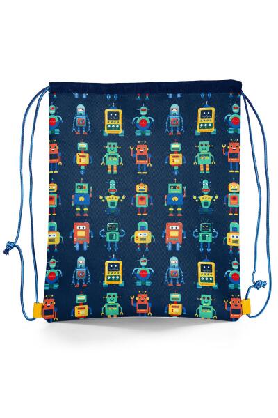 Coral High Kids Lacivert Çivit Robot Desenli İpli Büzgülü Sırt Çantası 22459 - 3