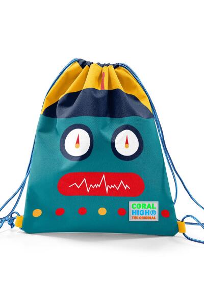 Coral High Kids Lacivert Çivit Robot Desenli İpli Büzgülü Sırt Çantası 22459 - 2