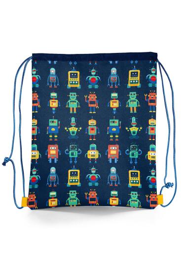Coral High Kids Lacivert Çivit Robot Desenli İpli Büzgülü Sırt Çantası 22459 - 3