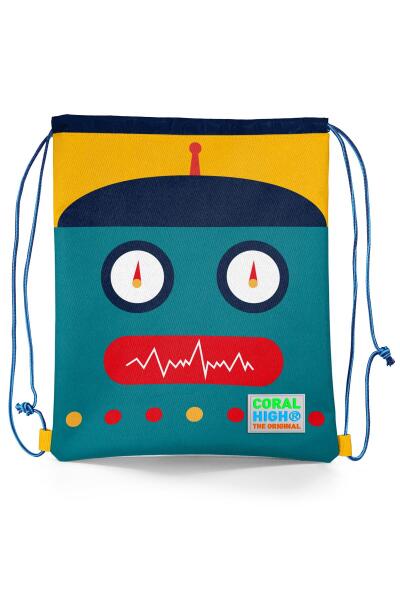Coral High Kids Lacivert Çivit Robot Desenli İpli Büzgülü Sırt Çantası 22459 - 1