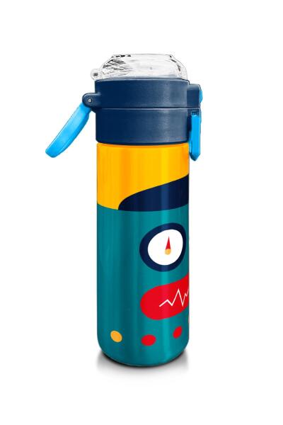 Coral High Kids Lacivert Çivit Robot Desenli Pipetli ve Direkt İçim Çelik Termos 500 ml 31918 - 2