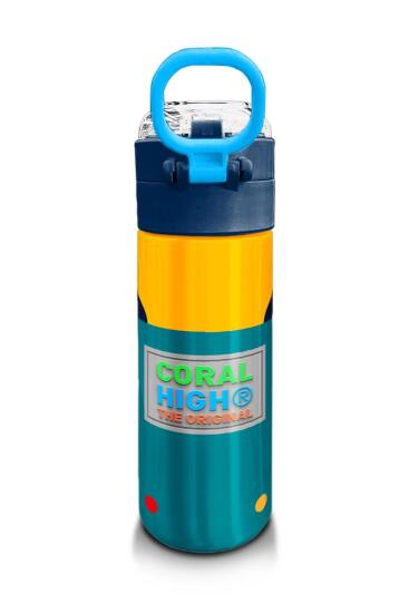 Coral High Kids Lacivert Çivit Robot Desenli Pipetli ve Direkt İçim Çelik Termos 500 ml 31918 - 3