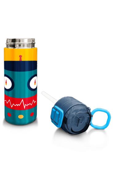 Coral High Kids Lacivert Çivit Robot Desenli Pipetli ve Direkt İçim Çelik Termos 500 ml 31918 - 4