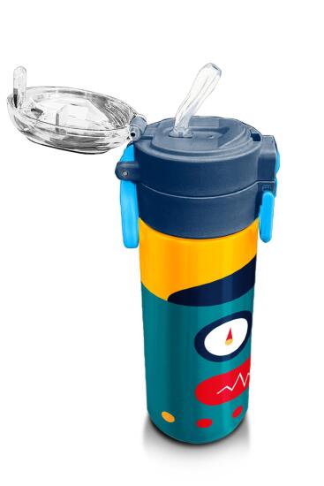 Coral High Kids Lacivert Çivit Robot Desenli Pipetli ve Direkt İçim Çelik Termos 500 ml 31918 - 5