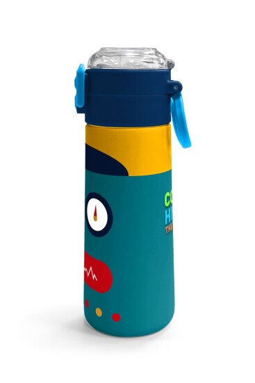 Coral High Kids Lacivert Çivit Robot Desenli Pipetli ve Direkt İçim Çelik Termos 500 ml 31918 - 3