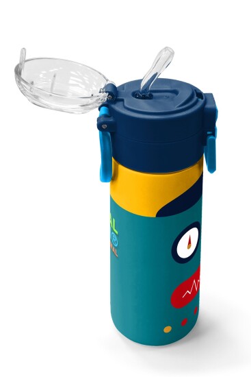 Coral High Kids Lacivert Çivit Robot Desenli Pipetli ve Direkt İçim Çelik Termos 500 ml 31918 - 5